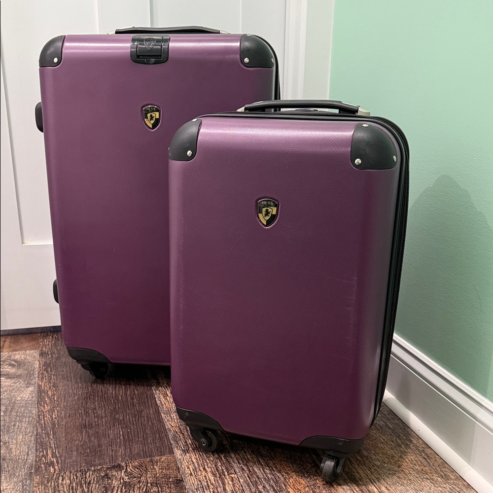 2 Piece Set Of Heys Hardside Spinner Luggage In Purple. Carry On And Checked Bag - Picture 12 of 16